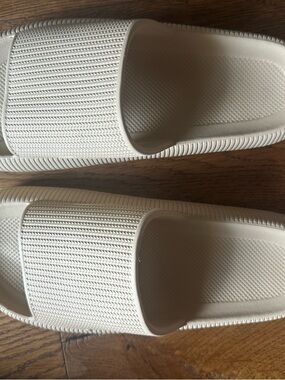 White Textured Slide Sandals